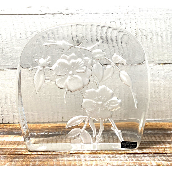 Vintage Kosta Crystal Collection Embossed Dogwood Flowers Art Glass Jackie Lynd - Picture 5 of 12